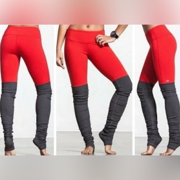 ALO Yoga Pants - ALO Yoga Goddess Leggings Red Grey Small gym yoga workout ballet barre s…